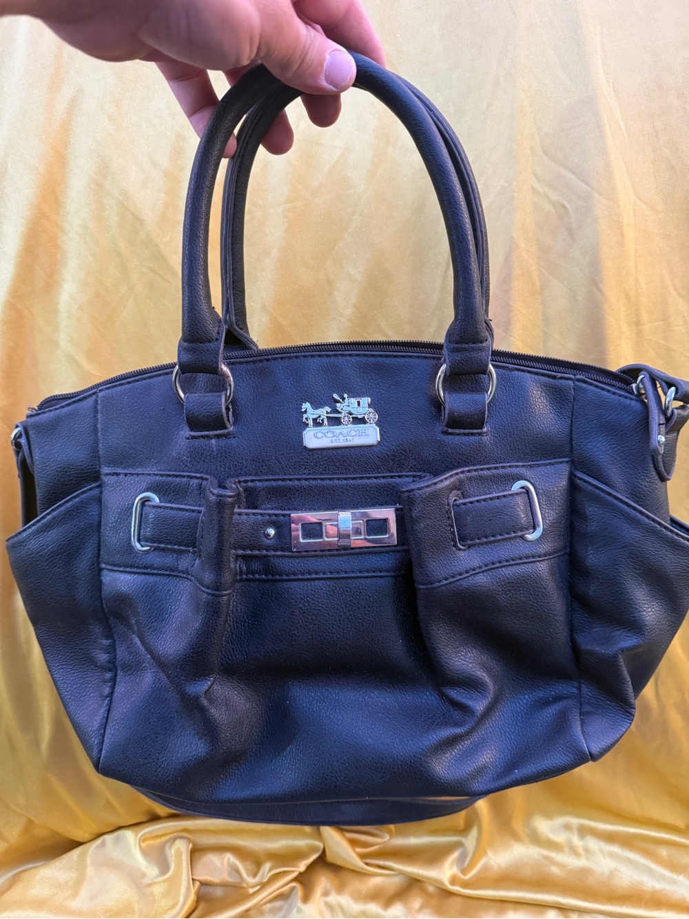 Coach Black Leather Shoulder Bag with Silver Hardware